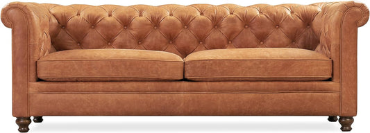 Lyon 87.4 Inch Cognac Tan Sofa Full Grain Leather Finish