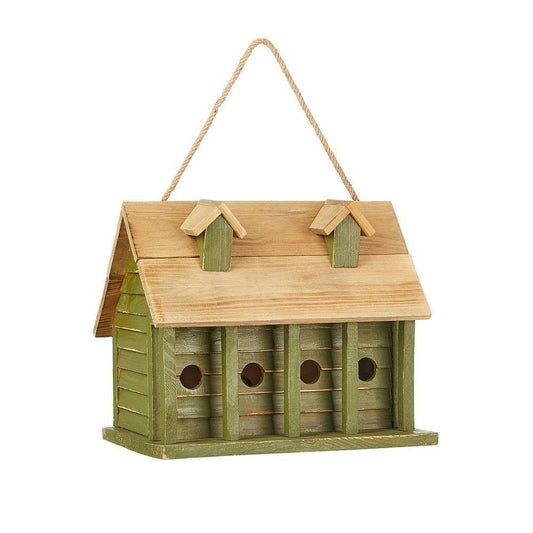 Green Wood Garden Bird House with 1 Compartment and 4 Holes-1
