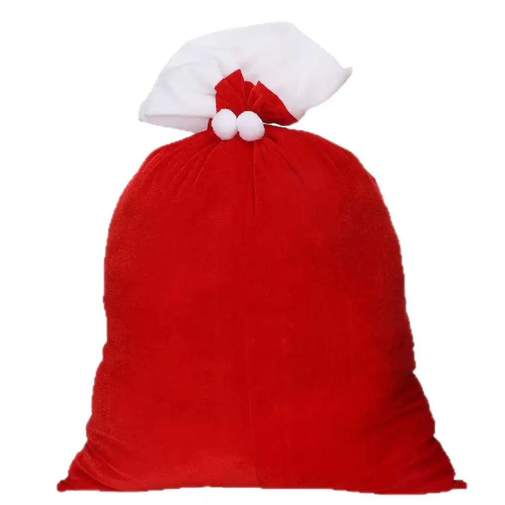 Large Red Velvet Gift Bag - Santa Drawstring Sack for Christmas Presents & Party Decor