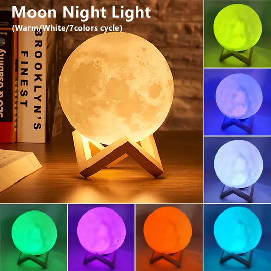 3D LED Moon Lamp – Galaxy Night Light for Bedroom & Gift Decor | FutaHome Warm & Color-Changing Book Light