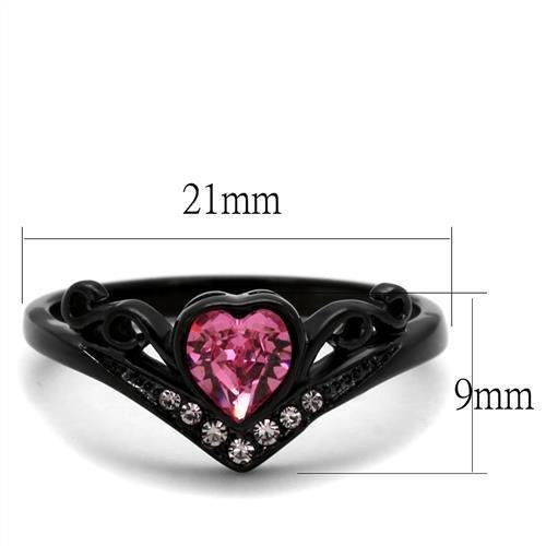 TK2192 - IP Black(Ion Plating) Stainless Steel Ring with Top Grade Crystal in Rose