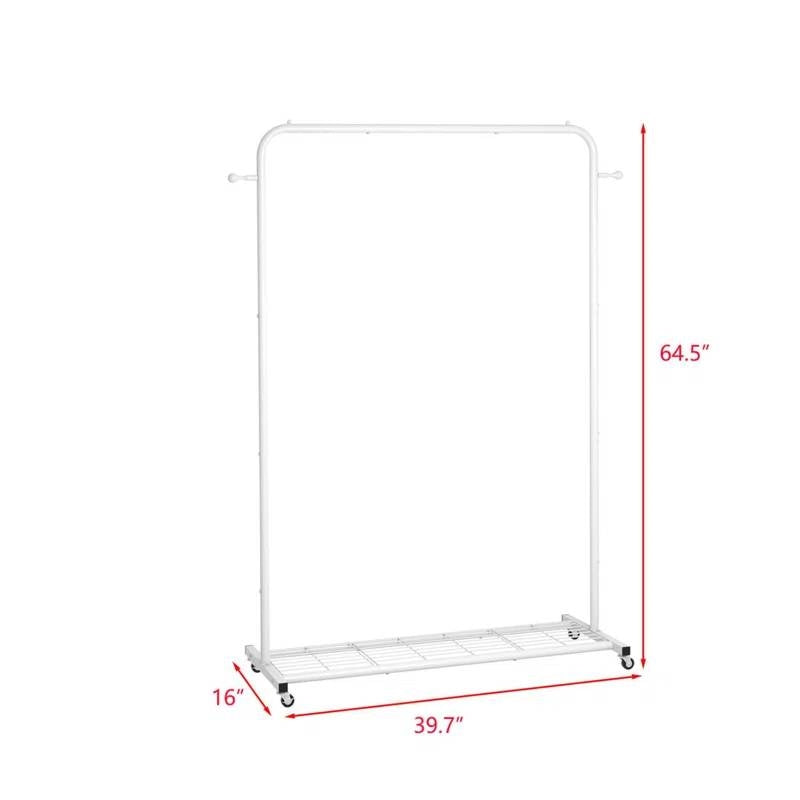 White Modern Garment Rack Clothes Hanging Rod with Lockable Wheels-3