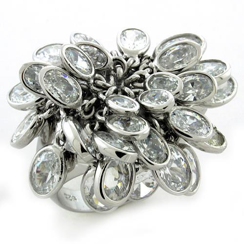 LOAS1168 - Rhodium 925 Sterling Silver Ring with AAA Grade CZ in Clear