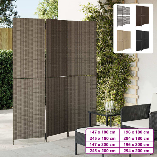vidaXL Room Divider 6 Panels Black Poly Rattan-1