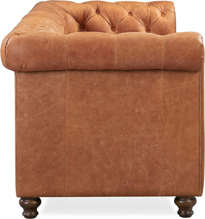 Lyon 87.4 Inch Cognac Tan Sofa Full Grain Leather Finish