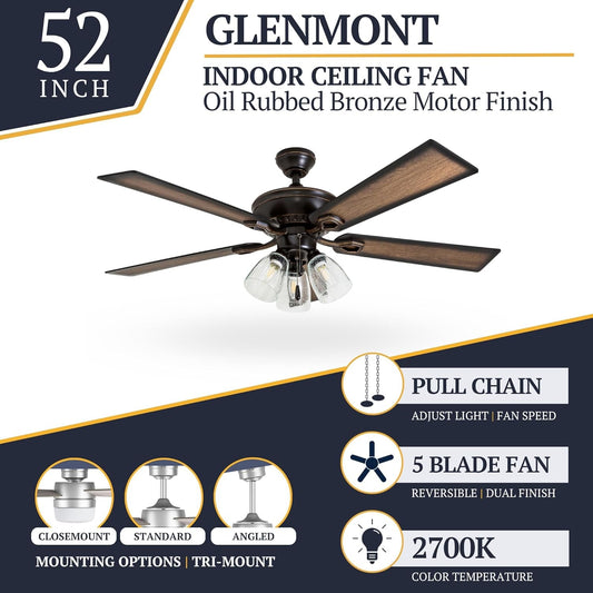 52 Inch Farmhouse LED Ceiling Fan Oil Rubbed Bronze