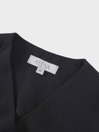Button Down Crepe Vest-Black