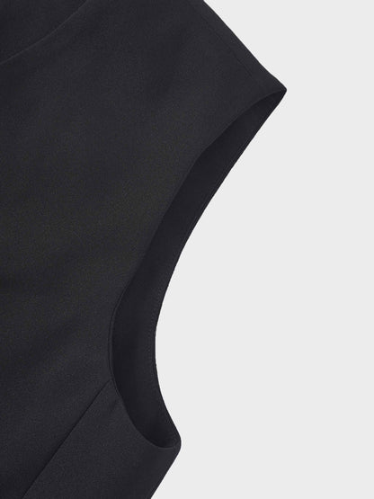 Button Down Crepe Vest-Black