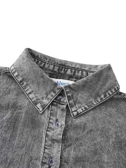 Denim Button Down Blouse-Washed Black