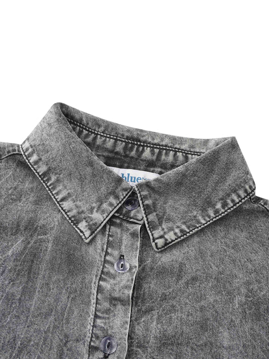 Denim Button Down Blouse-Washed Black