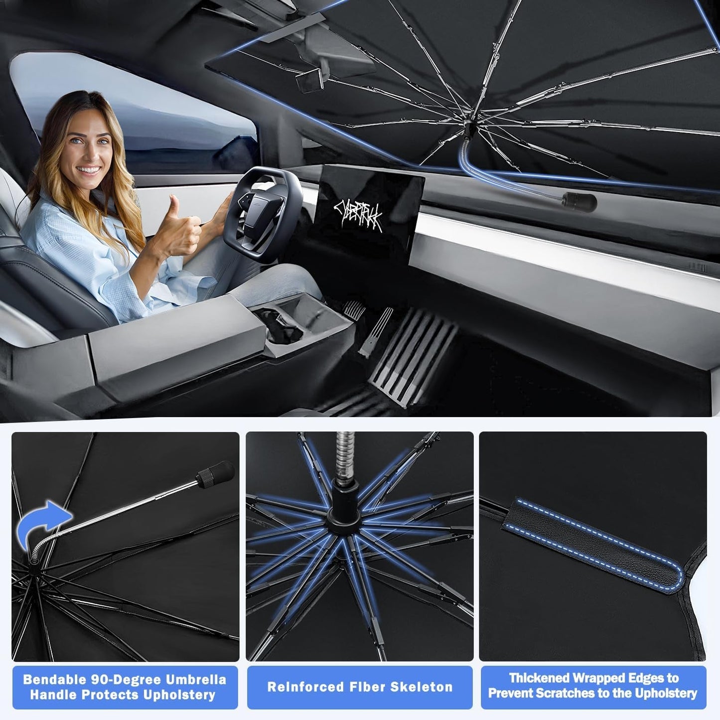 Tesla Cybertruck Sunshade Umbrella Custom Fit UV Blackout