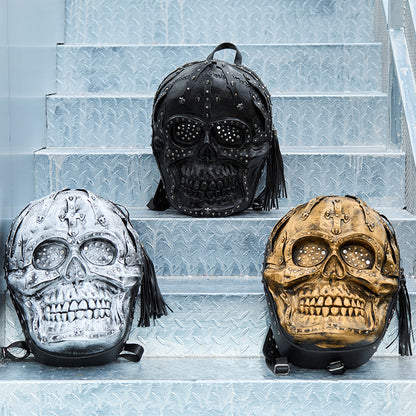 3D Backpack 3D  PU Leather Skull Studded Backpack