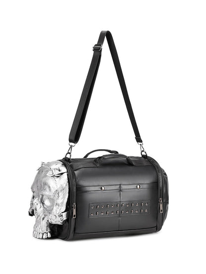 3D Shoulder Bag 3D PU Leather Large Studded Skull Travel Duffel Shoulder Bag
