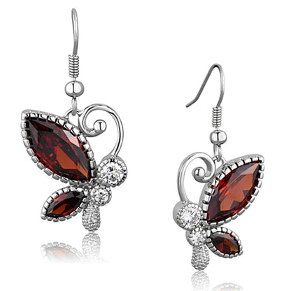 Rhodium Brass Earrings with AAA Grade CZ  in Garnet