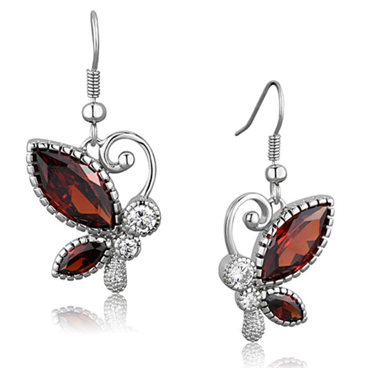 Rhodium Brass Earrings with AAA Grade CZ  in Garnet
