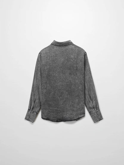 Denim Button Down Blouse-Washed Black