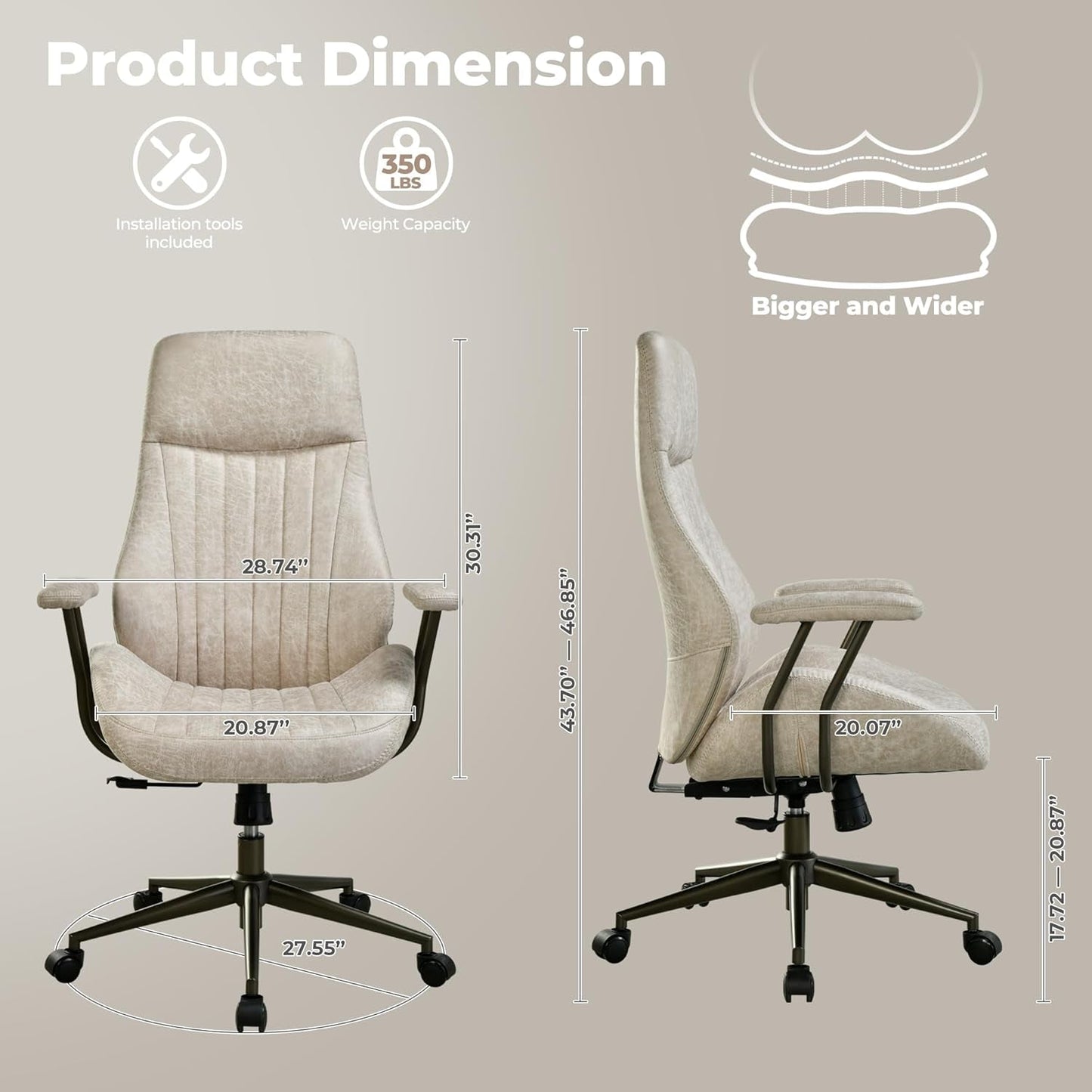 Ergonomic Home Office Chair With Lumbar Support Beige