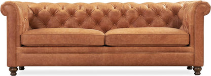 Lyon 87.4 Inch Cognac Tan Sofa Full Grain Leather Finish