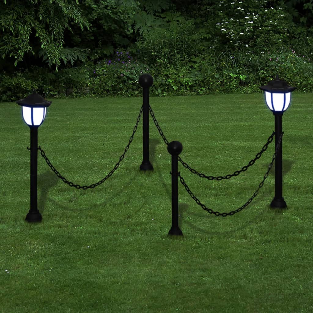 vidaXL 2/4x Chain Fence with Solar Lights Two LED Lamps Two Poles Outdoor Patio-2