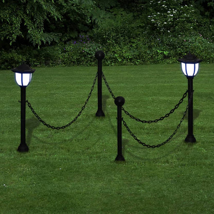vidaXL 2/4x Chain Fence with Solar Lights Two LED Lamps Two Poles Outdoor Patio-2