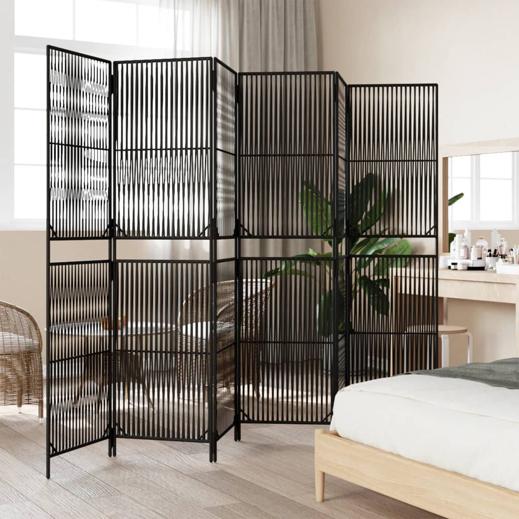 vidaXL Room Divider 6 Panels Black Poly Rattan-2