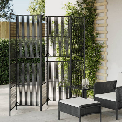 vidaXL Room Divider 6 Panels Black Poly Rattan-0