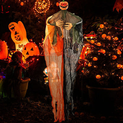 6 Feet Hanging Pumpkin Ghost with Red Glowing Eyes and Bendable Arms-3