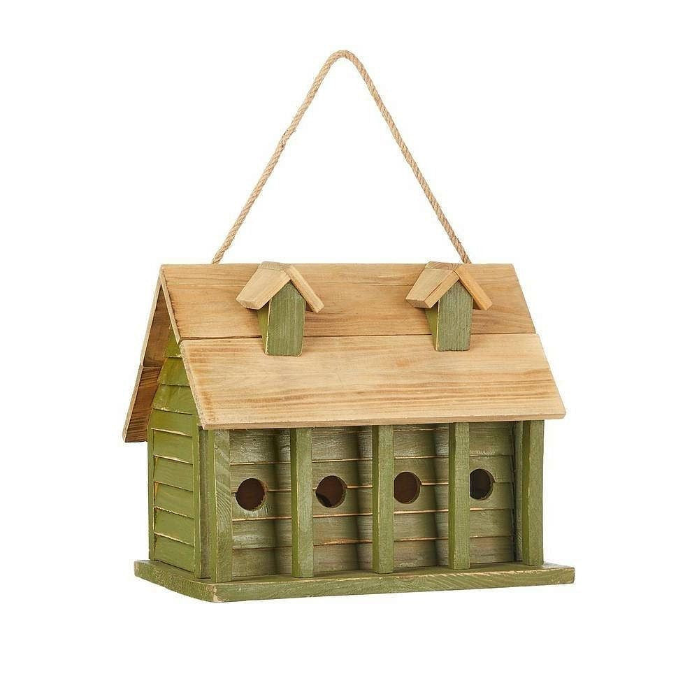 Green Wood Garden Bird House with 1 Compartment and 4 Holes-1