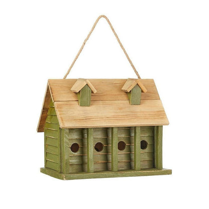 Green Wood Garden Bird House with 1 Compartment and 4 Holes-1