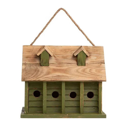 Green Wood Garden Bird House with 1 Compartment and 4 Holes-2