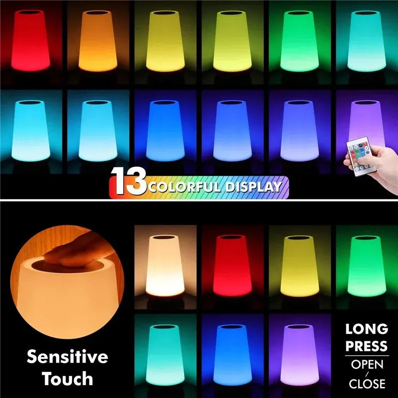 Lámpara de Noche RGB Recargable por USB - 13 Colores + Control Remoto
