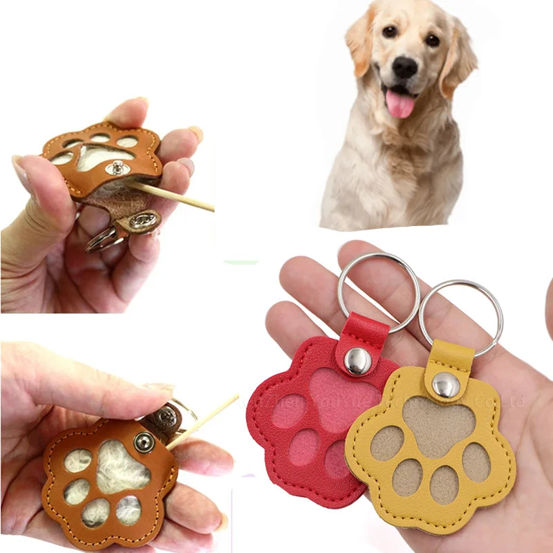 Memorial Leather Pet Hair Storage Bag Cat Paw Keychain Multifunctional Portable Keychain