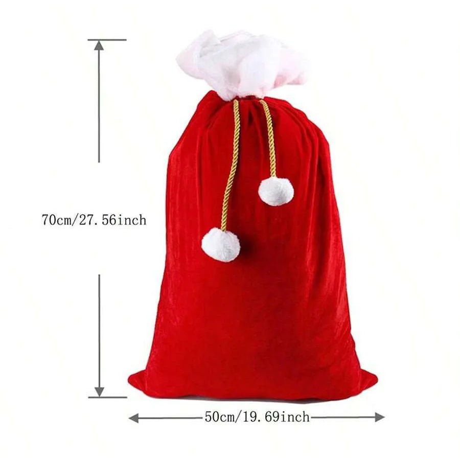 Large Red Velvet Gift Bag - Santa Drawstring Sack for Christmas Presents & Party Decor