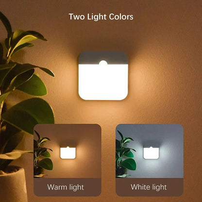 Wireless Motion Sensor LED Night Light - USB Rechargeable Wall Lamp