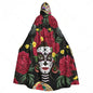 Unisex Hooded Cloak | Microfiber - SpookyVibe - Day Of The Dead Grey Monochrome