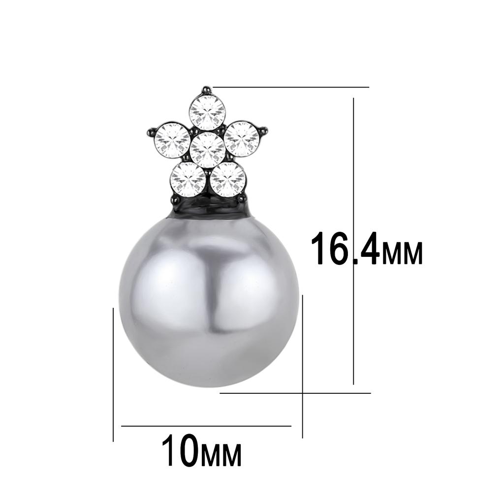 Stainless Steel Earrings with Synthetic Pearl in Light Gray