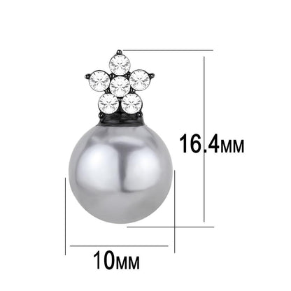 Stainless Steel Earrings with Synthetic Pearl in Light Gray