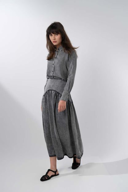 Denim Button Down Blouse-Washed Black