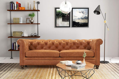 Lyon 87.4 Inch Cognac Tan Sofa Full Grain Leather Finish