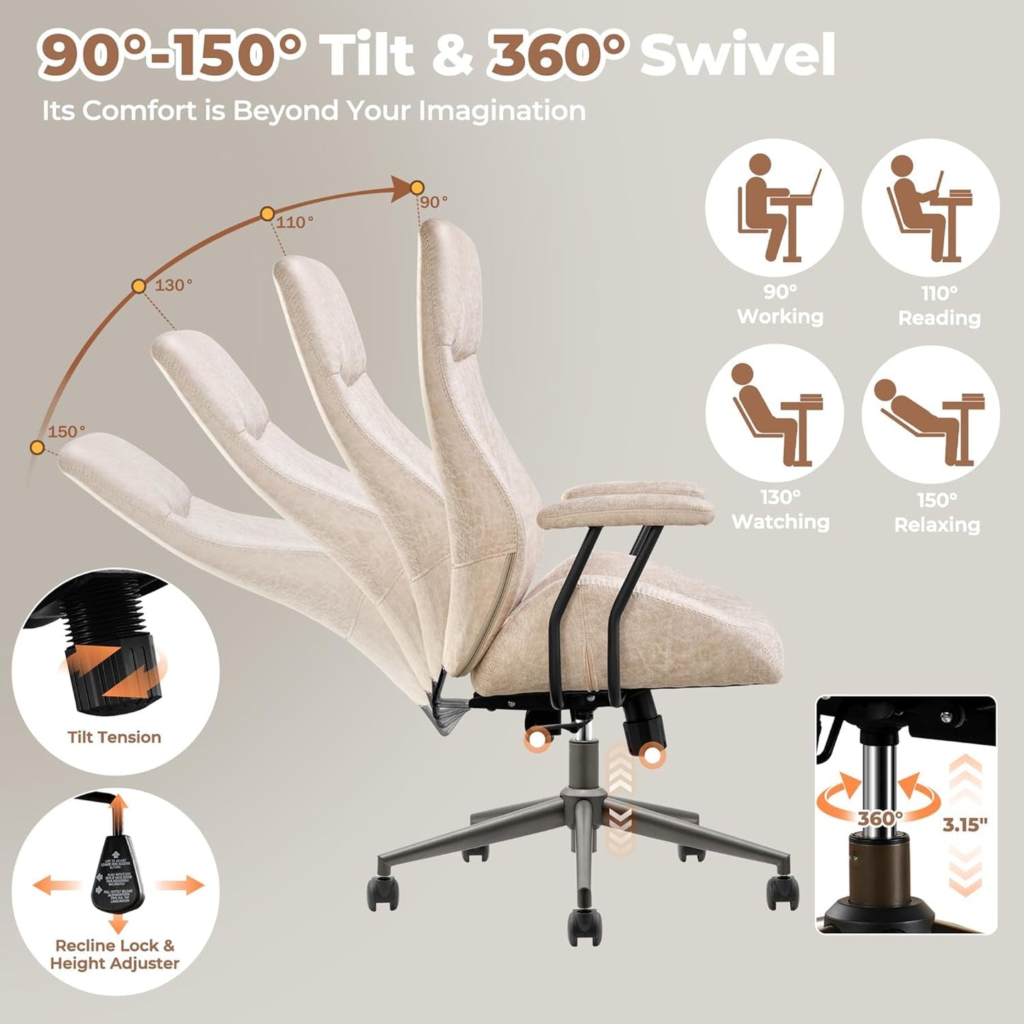 Ergonomic Home Office Chair With Lumbar Support Beige