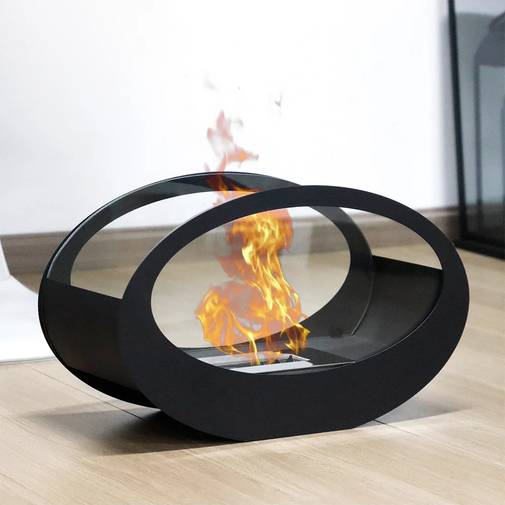 16x9.5"Black Metal Tabletop Fireplace