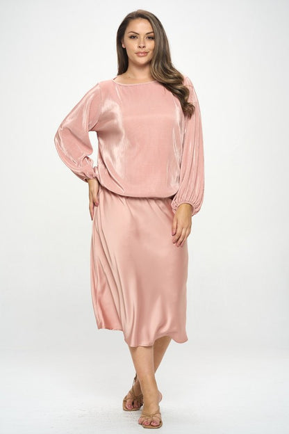 Plisse Solid Round neck Top with 3/4 Sleeve