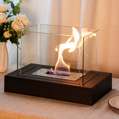 360° View Rectangular Tabletop Fire Bowl With Four-Sided Glass