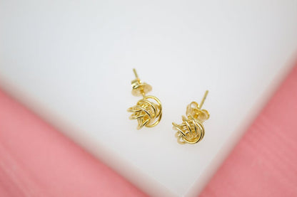 18K Gold Filled Golden Wire Knot Stud Earrings (J180)