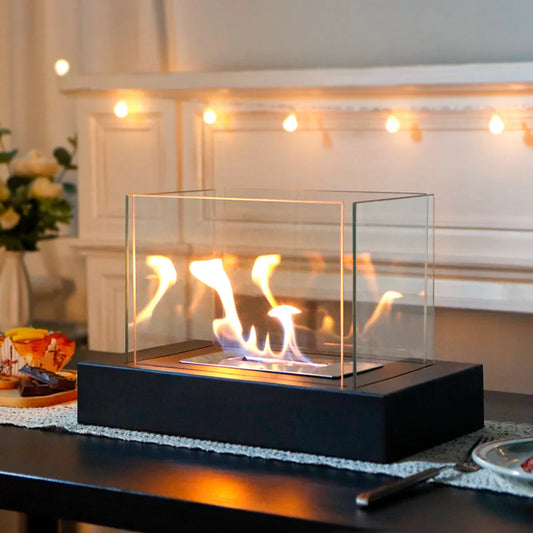 360° View Rectangular Tabletop Fire Bowl With Four-Sided Glass