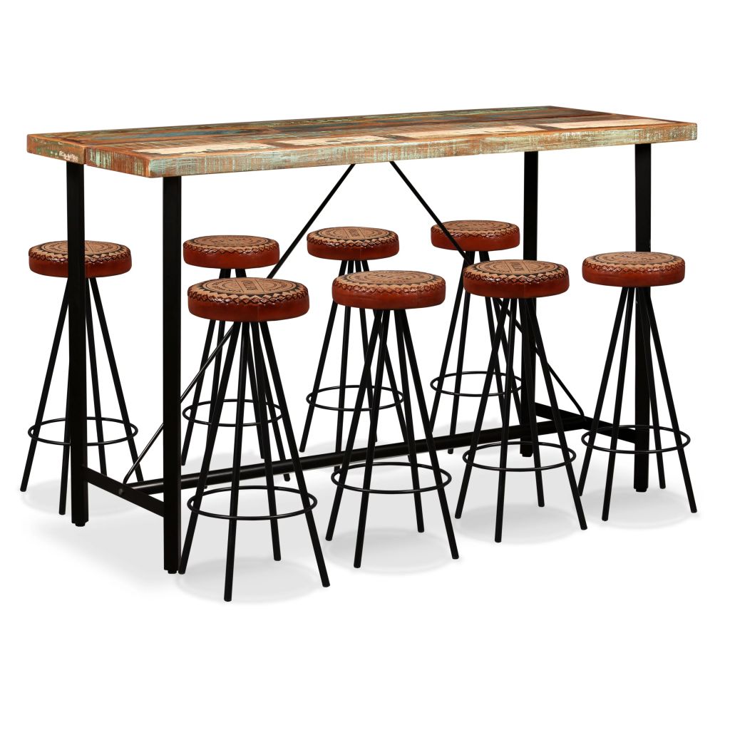 vidaXL Bar Set 3/5/7/9 Piece Solid Reclaimed Wood Table Stool Bistro Seating-5