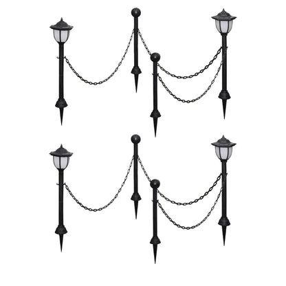 vidaXL 2/4x Chain Fence with Solar Lights Two LED Lamps Two Poles Outdoor Patio-3